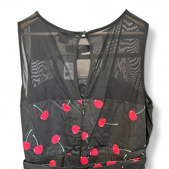City Chic Molly Cherry Print Fit and Flare Sleeveless Dress Black Red 22 XL NWT - Picture 7 of 15